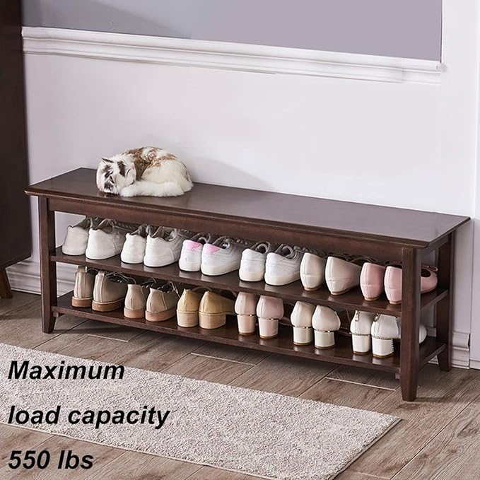 XKZG Storage Bench Wooden Shoe Rack Bench Rustic Solid Wood Entryway Bench (Brown,47.2")-NeatNest