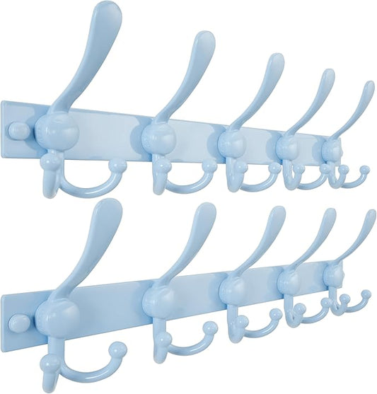 Dseap Coat Rack Wall Mount 2.0 Pro: Heavy Duty 300% Thicker, 16" Stud Mount, Stainless Steel Wall Coat Hooks Hanger for Clothes Jackets Hats Entryway Closet, MaxStrong Series, Blue, Pack of 2