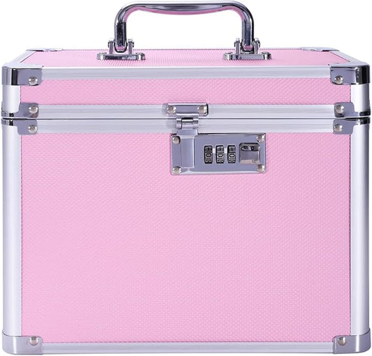 Medication Combination Lock Boxes with Code for Personal Items, Medicine Lockbox for Documents 10 x 7.25 x 7.75 Inches Pink