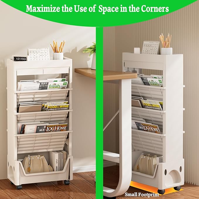 CINPIUK 5-Tier Rolling Office Paper Organizer with Drawers Multi-Functional Rolling Utility Storage Cart, Slim Movable File Folder Organizer Cart Wheels for Study, Classroom, Office, Dorm, Nursery-NeatNest