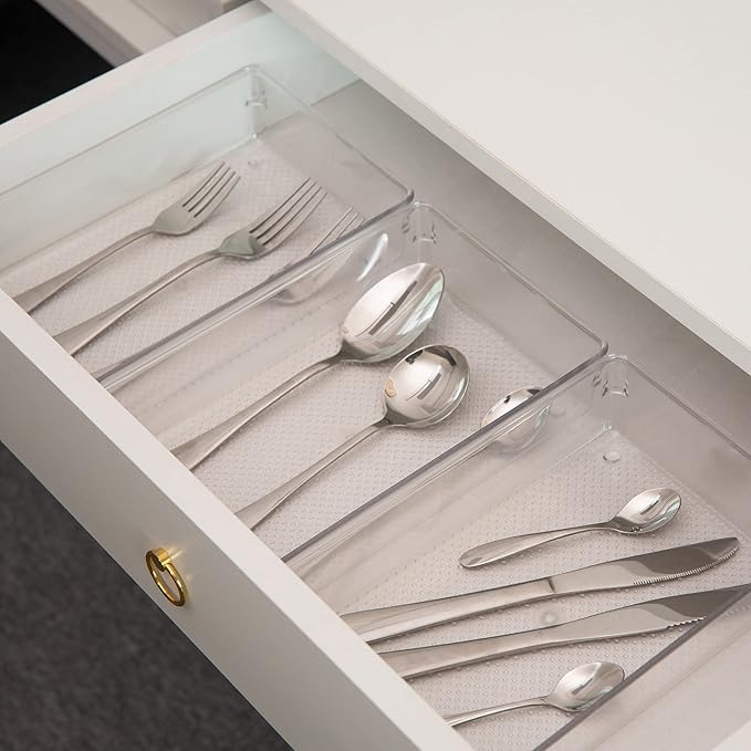 ihomecooker 5 Pack Clear Plastic Drawer Organizer Tray Cutlery Utensil Makeups Drawer Silverware Organizers 12" X 6"-NeatNest