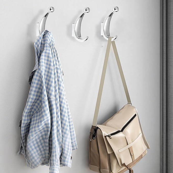 2 Pack Bathroom Towel Hooks, Screw in Metal Robe & Coat Hooks for Wall(Chrome)