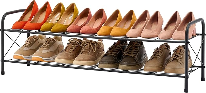 Hoctieon 2 Tier Shoe Rack for Closet, Durable Mesh Style Shoe Rack, Entryway Shoe Shelf, Shoe Storage Organizer for Hallway, Bedroom, Living Room, Wardrobe, Black-NeatNest