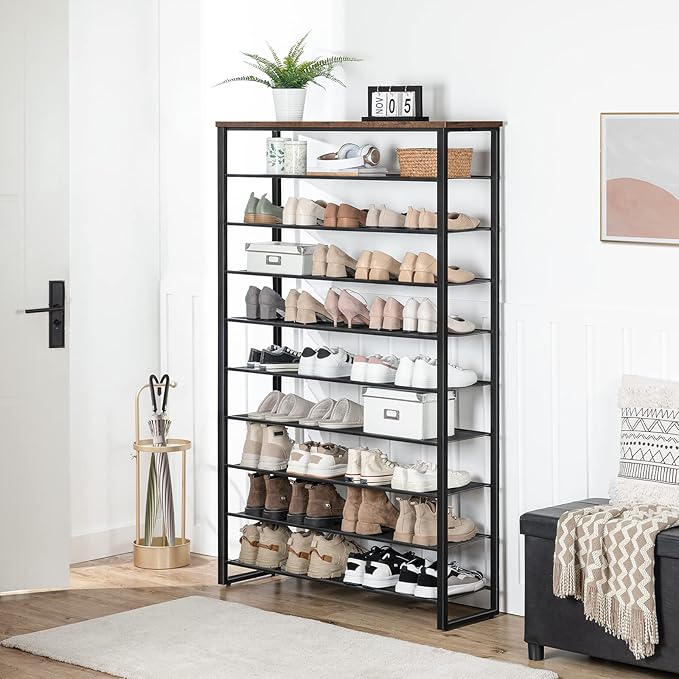 HOOBRO 10-Tier Shoe Rack, 39.4" L Shoe Storage Organizer, Large Capacity Shoe Shelf for Front Door Entrance, Entryway, Hallway, Holds 45-50 Pairs of Shoes, Closet, Rustic Brown BF171XJ01-NeatNest