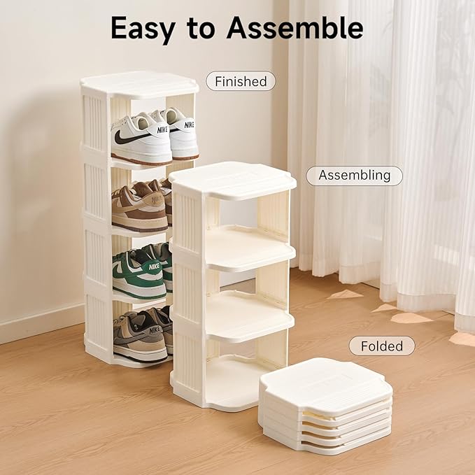 Small Shoe Rack, 5 Tier Plastic Vertical Shoe Rack for Small and Narrow Spaces, Free Standing Shoe Organizer for Closet, Entryway-NeatNest