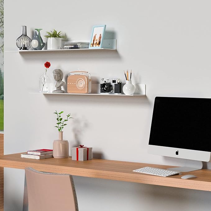 36 Inch White Floating Shelves for Wall Décor, Acrylic Storage Wall Shelf Holder, Wall Mounted Home Organizer Shelves with a Free Screwdriver, 2 Pack-NeatNest