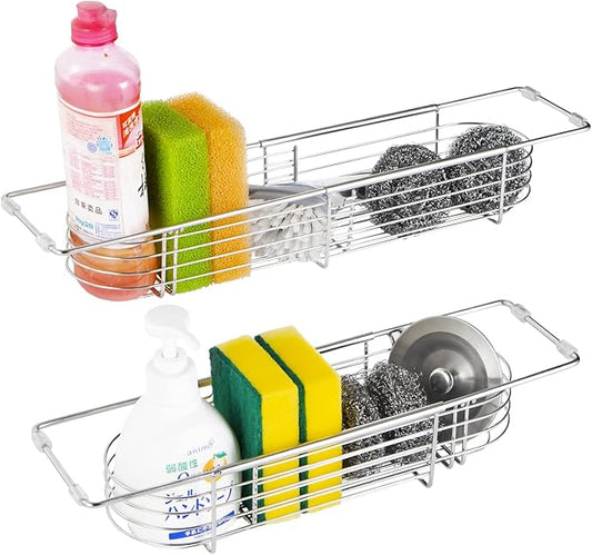 304 Stainless Steel Expandable Sink Storage - Adjustable Drain Rack with Breathable Drainage (14in-18in)