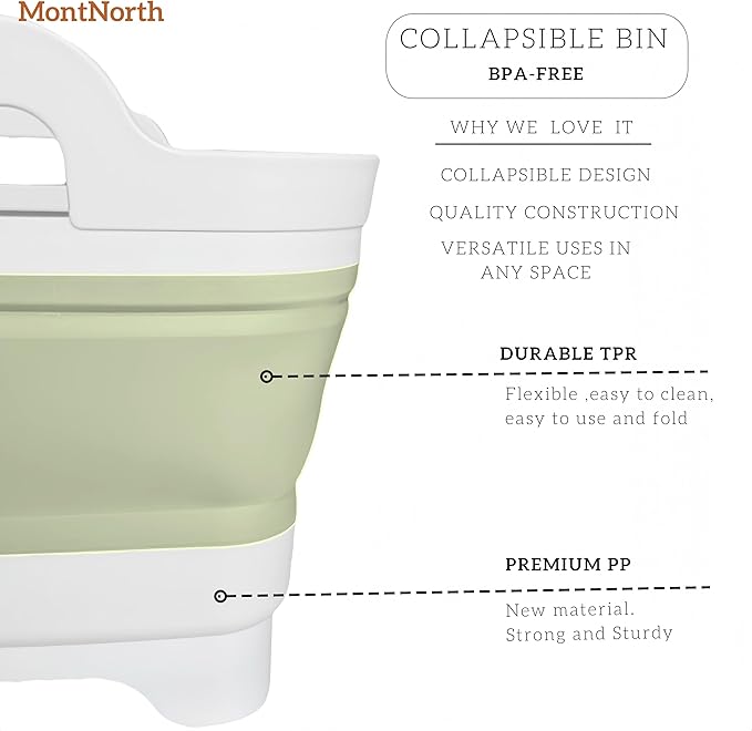 Collapsible Wash Basin 9L, Foldable Dish Tub with Drain Plug, Portable Collapsible Dish Basin, Camping Sink for Washing Dishes, Laundry & Kitchen Use (Green)-NeatNest