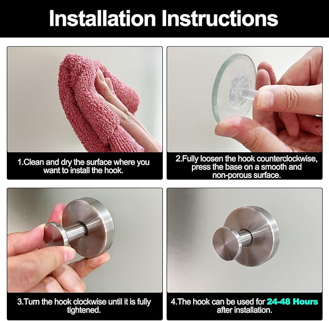 10 Pack Suction Cup Hooks for Shower, Suction Cup Towel Hooks for Bathrooms, Adhesive Wall Hook, SUS304 Waterproof Stainless Steel Hooks for Bathroom, Bedroom, Kitchen, Hotel and Office