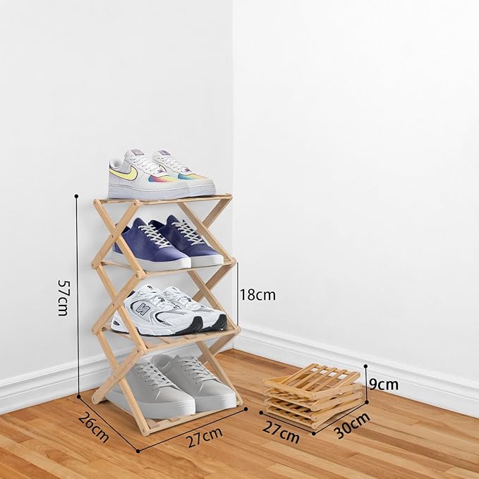 Vertical Shoe Rack Small, 4 Tier Portable Folding Shoe Storage Rack, Without Installation Free Standing Shoe Rack for Corridors, Bedrooms Living Room Corner and Small Spaces (4 Tier)-NeatNest