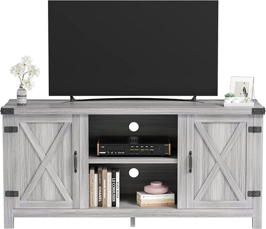 JUMMICO TV Stand, 65 Inch TV Farmhouse Entertainment Center with Double Barn Doors and Storage Cabinets, Console TV Table Media for Living Room, Bedroom (Grey)-NeatNest