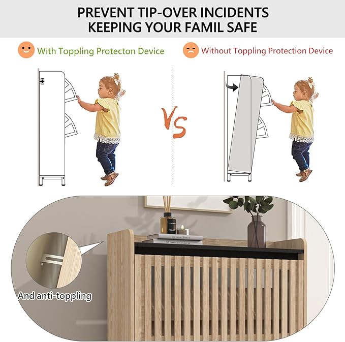 Vibe & Dine 2 Flip Drawer Shoe Cabinet, Narrow Shoe Organizer with Metal Legs, Freestanding Shoe Storage Cabinet for Entryway Slim, Wood Shoe Rack Cabinet for Hallway, Bedroom-NeatNest