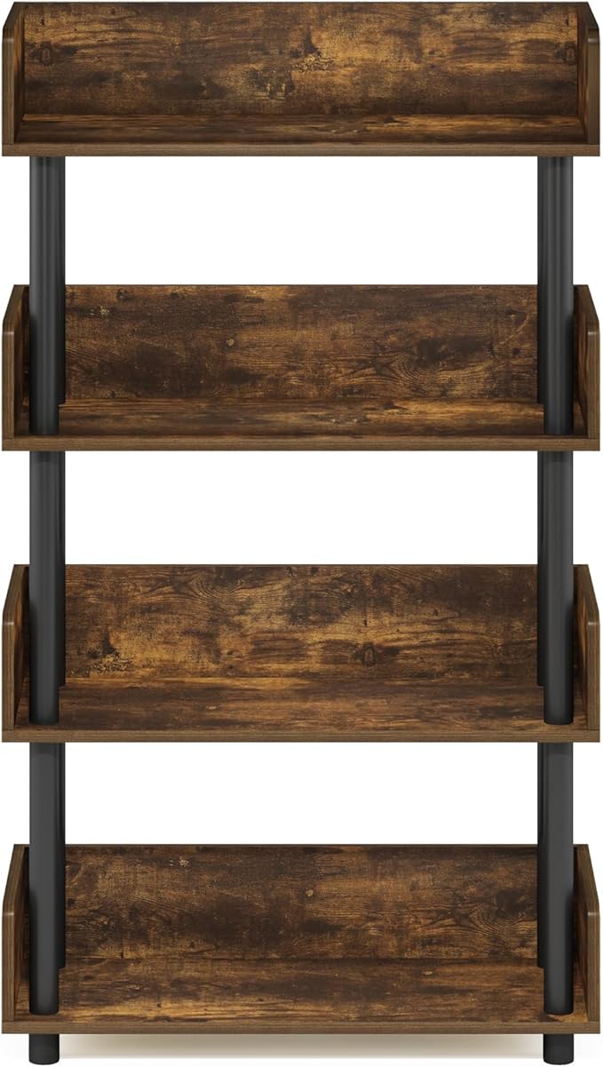 Furinno Turn-N-Tube 4-Tier Toolless Display Rack, Amber Pine/Black-NeatNest