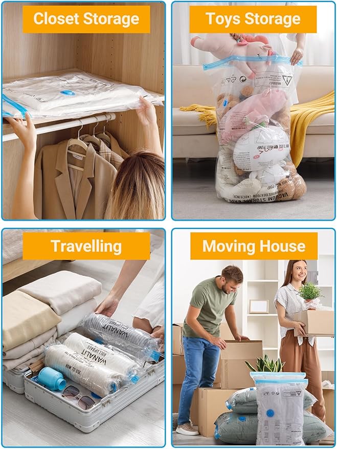 Vacuum Storage Bags with Electric Air Pump, New Air Valve Combo 15 Pack Compression Bag, Space Saving Vacuum Sealer Bags for Clothes, Blanket, Duvets, Pillows, Comforters, Travel, Two Compressing Ways-NeatNest