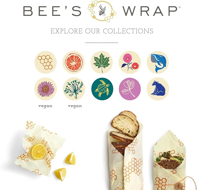 Bee's Wrap Vegan Beeswax Wraps for Food - Assorted 7 Pack (2S, 2M, 2L, & 1 Bread) Made in USA Reusable & Organic Food Wraps & Bowl Covers - Eco-Friendly Alternative to Aluminum Foil & Plastic Wrap-NeatNest