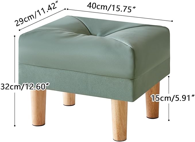 YMYNY Small Footstool Ottoman, Faux Leather Footrest with Sponge Padded Seat, Step Stool for Sofa, Bedroom, Living Room, Entryway, Modern Change Shoes Stool 15.75"D × 11.42"W×12.6"H Green UHBD040GR