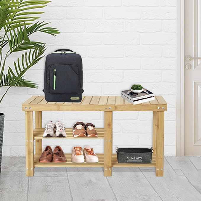Shoe Rack Bench, 3 Tier Sturdy Shoe Bench, Storage Shoe Organizer, Holds up to 350lbs for Entryway Organizer Bedroom Living Bathroom Room Balcony.