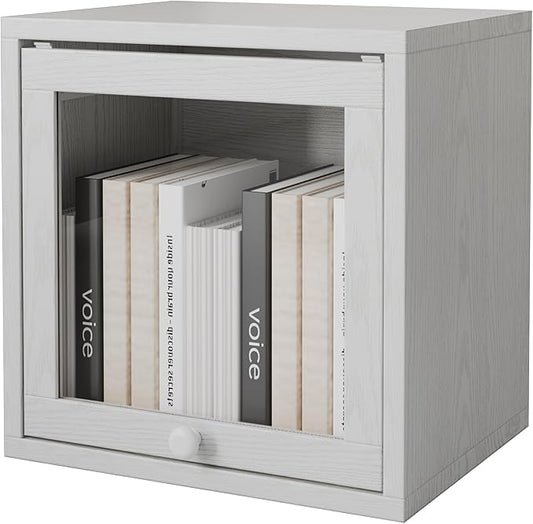 FUSUNBAO Magic DIY Cube Storage Organizer Stackable Cubes for Home Books Clothes Toy-Modular Cubby Storage System-Office Cubical-Bookcase Closet(Pure White-Washed, Glass Door Cube)-NeatNest