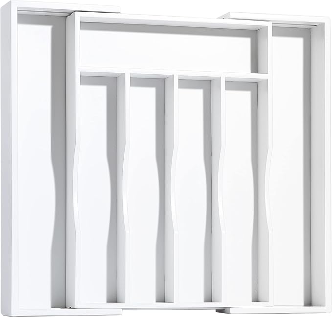 Bellsal White Silverware Organizer Kitchen Drawer Organizer Expandable Bamboo Utensil Holder Cutlery Tray for Kitchen Utensil and Flatware Bedroom Office-NeatNest