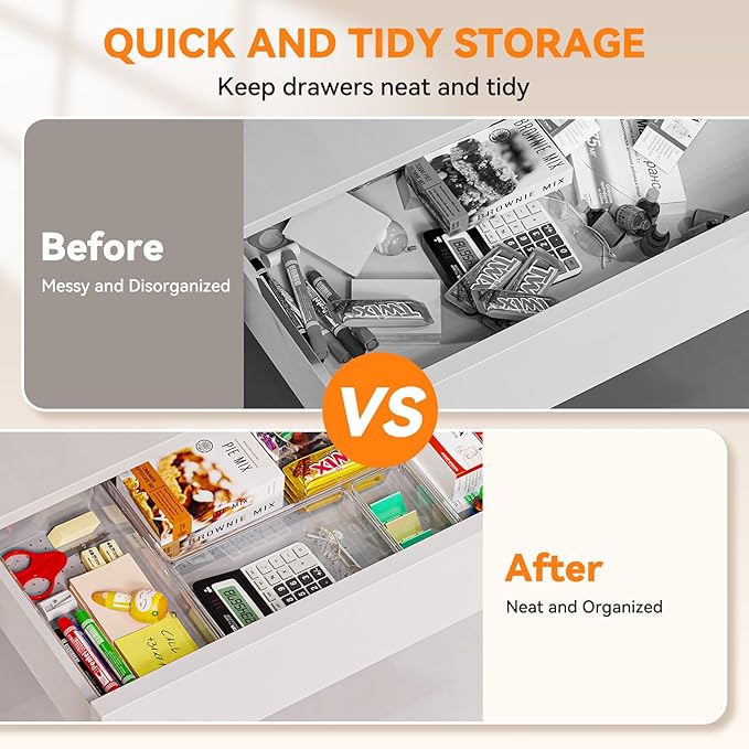 Criusia Utensil Drawer Organizer for Kitchen, 8 Pack Silverware Organizer Utensil Holder, Clear Plastic Drawer Dividers for Flatware, Cutlery, Kitchen Gadgets Accessories, Organizador de Cocina-NeatNest