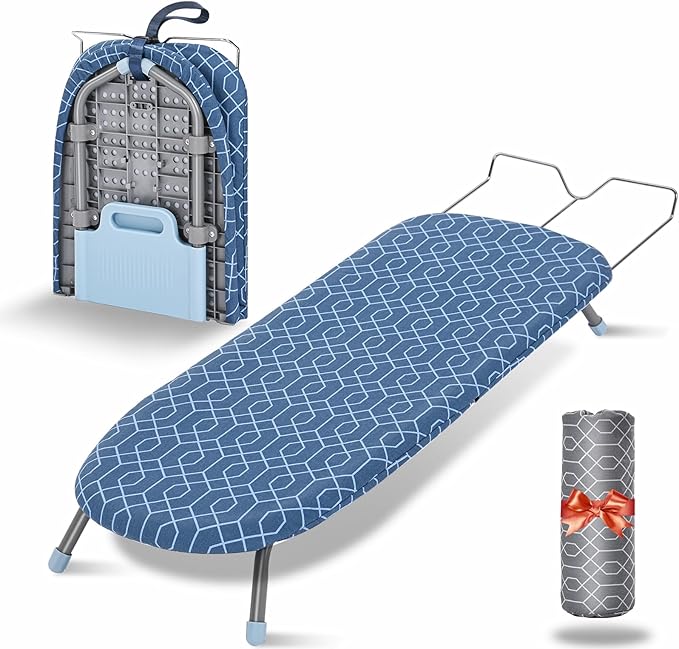 APEXCHASER Tabletop Ironing Board with Iron Rest, Small Iron Board with 2 Heat Resistant Ironing Cover, Portable Tabletop Ironing Board wiht Non-Slip Feet for Home Travel Use