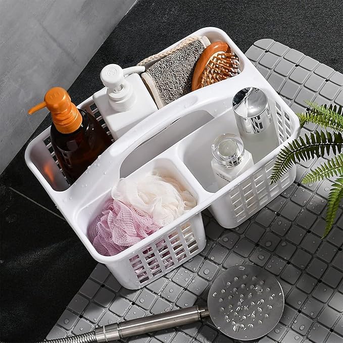 Portable Shower Caddy Basket,Convenient Cleaning Supplies Organizer with Compartments and Handle,Ideal for Bathroom, Bedroom, Kitchen, College Dorm,Garden,etc.white-2 Pcs