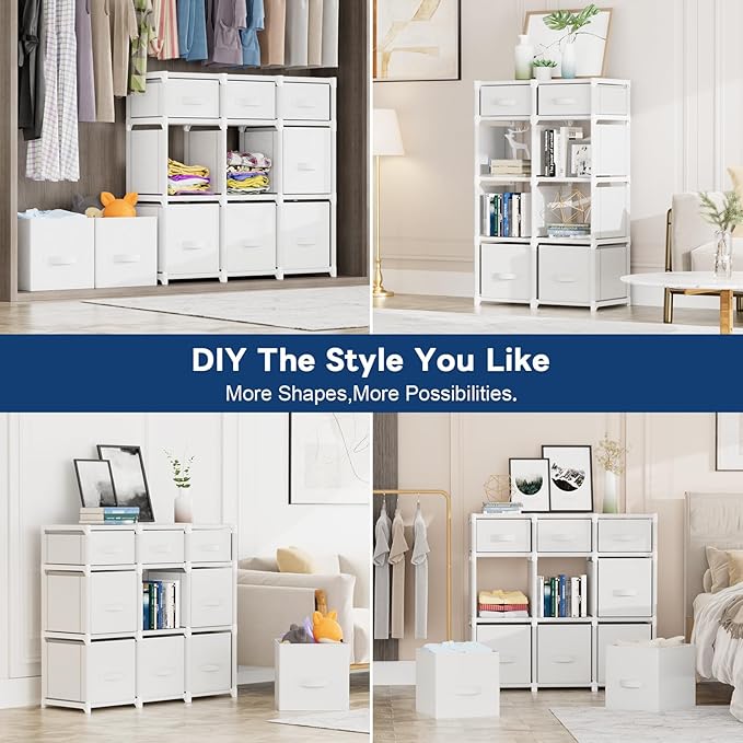 Mavivegue 9 Cube Storage Organizer, Closet Organizer With Drawers, Easy to Assemble DIY Shelf for Living Room, Bedroom, Dorm Room - White