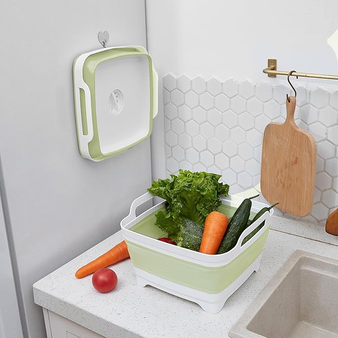 Collapsible Dish Tub 9L-Collapsible Basin Bucket Portable Sink-Outdoor Multiuse Foldable Sink Tub Wash Dish Basin for Kitchen Basin RV Camping (Green)-NeatNest