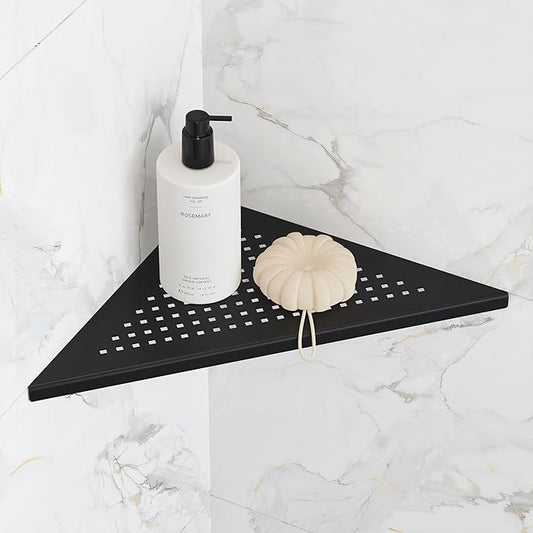 Bathroom Corner Shelf, Recessed 10" Shower Shelf Caddy, SUS304 Stainless Steel Shelf Wall Mount Triangular, No Drilling, Matte Black