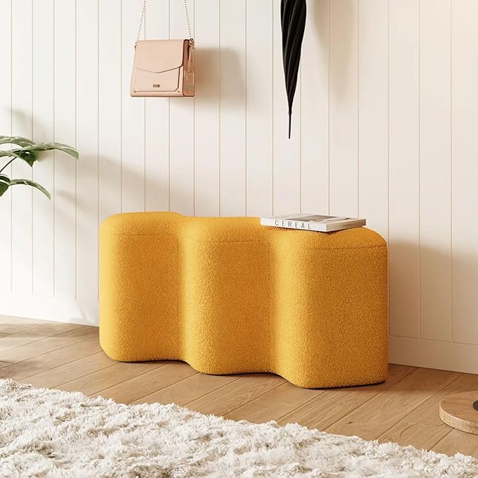 LOVEDIMA Modern Yellow Entryway Bench Boucle Upholstered Ottoman End of Bed Bench