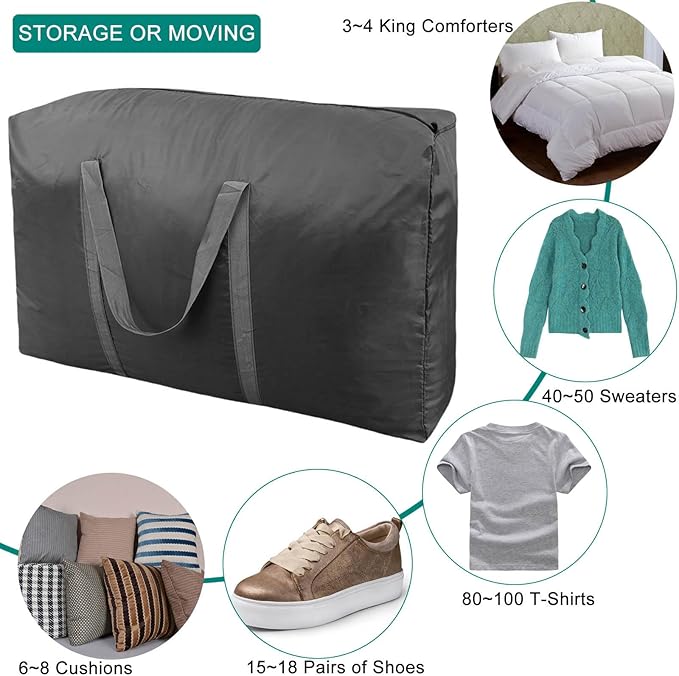 100L Extra Large Storage Bags, Big Moving Bags with Strong Zippers & Carrying Handles, Packing Bags for Moving, Storage, Travel and Camping, Storage Totes For Space Saving (Black, 2 Pack)-NeatNest