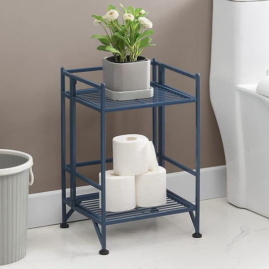 Convenience Concepts Xtra Storage Shelves - 2 Tier Folding Metal Organizer Shelf for Office, Closet, Laundry Room, Garage, Kitchen, Bathroom, & Bedroom, No Tools Assembly, Cobalt Blue-NeatNest