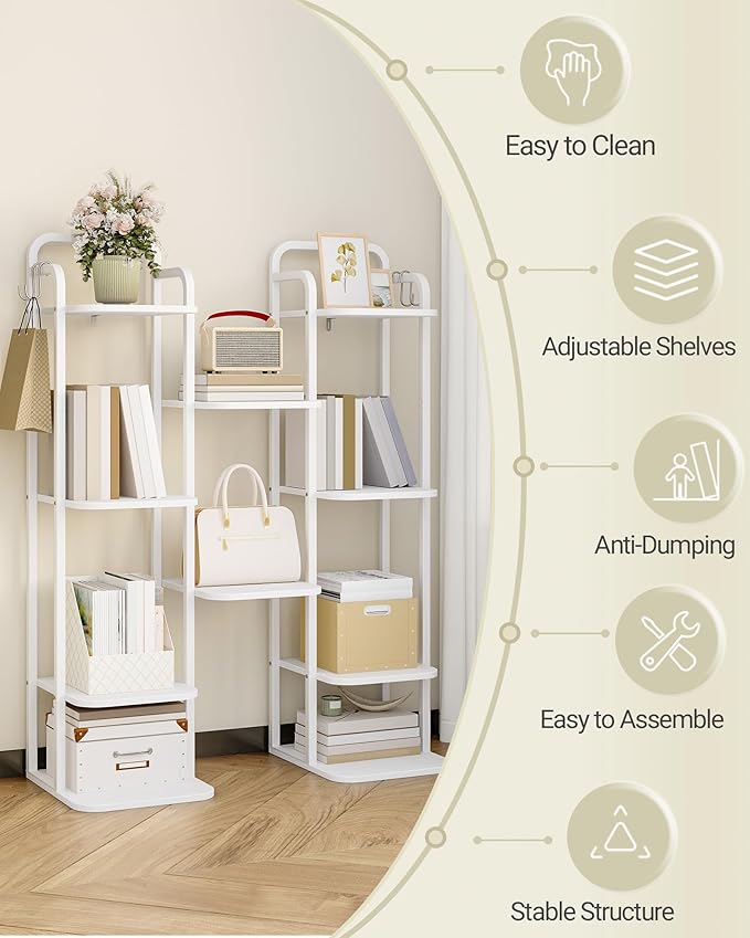 6 Tiers Vertical Shoe Rack, Narrow Shoe Tower, Tall Shoes Shelf with 2 Hooks, Adjustable Shelves, Corner Shoes Shelves for Small Spaces, Entryway, Living Room, White SR04213W-NeatNest