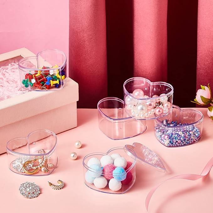Blulu 8 Pieces Clear Acrylic Plastic Jewelry Box Mini Storage Box Mini Cube Containers with Lids for Candy Pill and Tiny Jewelry(Heart,3.27 x 2.76 x 1.57 Inch)-NeatNest