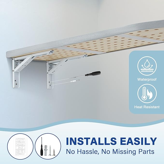 Wall Mounted Ironing Board - Fold Out Ironing Board Wall Mount with Removable Cover - Foldable Compact - Foldable - for Laundry Rooms, Bedrooms, Cabinet