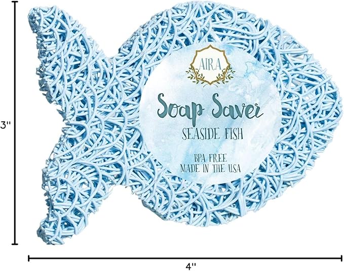 Aira Soap Saver - Soap Dish & Holder - BPA Free Shower & Bath Holder - Drains Water, Circulates Air, Extends Soap Life - Easy to Clean, Fits Sets - Seaside Fish-NeatNest