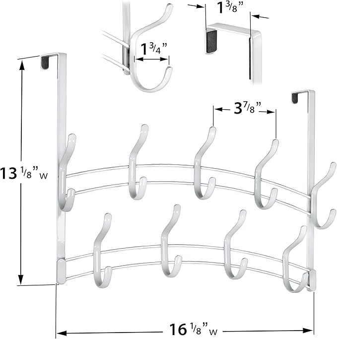 LYNK Professional® Home™ Over Door Hooks Rack - 18 Hook Over Door Hanger - Over Door Towel Rack - Hanging Towels or Clothes - Bathroom, Bedroom or Laundry Room - Lifetime Ltd. Warranty - White