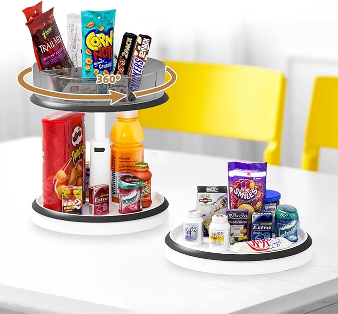 2 Tier Lazy Susan Turntable Organizer for Medicine Cabinet Bottle Pantry Countertop with Clear Large Spice Rack 11 Inch Grey-NeatNest