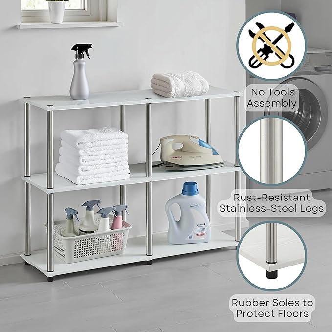 Convenience Concepts Designs2Go No Tools 3 Tier Wide Console Table 42" - Modern Multipurpose Accent with Shelves for TV Media Center, Office Desk Extension, Entryway Display, & Home Storage, White-NeatNest