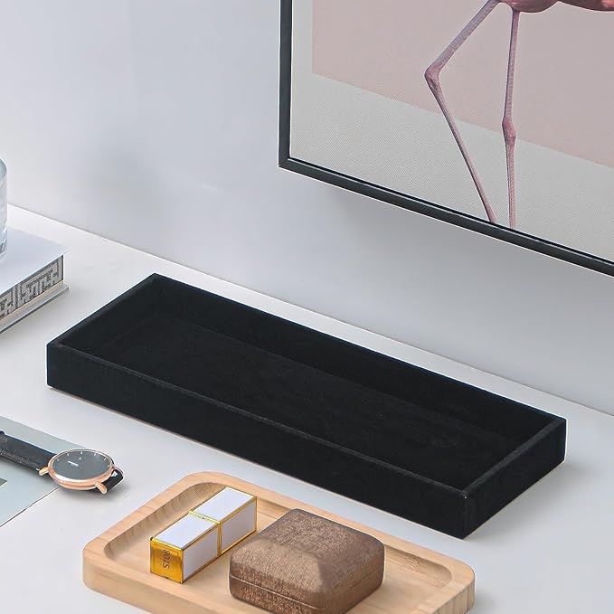 2Pcs Desk Drawer Storage Tray, Nightstand Organizer Tray, Necklace Bracelet Ring Earring Jewelry Display Tray, Grid Table Organizer Holder Tray for Sunglass, Phone, Watch, Perfume (1 grid)/Black-NeatNest