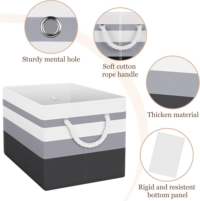 Fab totes Storage Bins [8-Pack], Foldable Storage Baskets for Organizing Toys, Books, Shelves, Closet, Large Storage Box with Rope Handles, Sturdy Organizer Bins,Gradient Grey-NeatNest