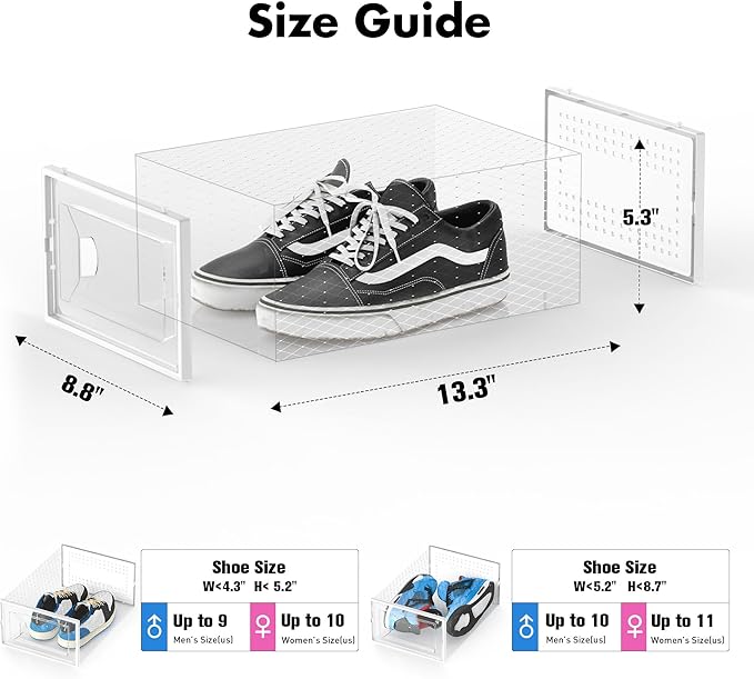 Shoe Storage Box, 15 Pack Clear Plastic Stackable Shoe Organizer for Closet, Interlocking Design Shoe Container Bins for Sneakers, Foldable Shoe Rack with Lids, White-NeatNest
