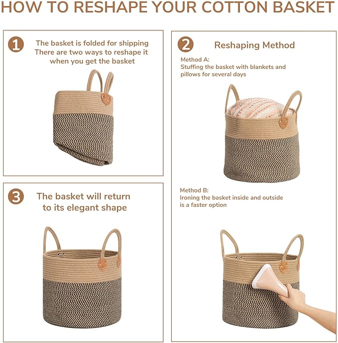 CHICVITA Wicker Laundry Basket With Handles, Storage Baskets for Decor, Rope Basket for Blankets, Toys, Clothes, Shoes, Plant Basket for Living Room, 14" X 14" X 12"-NeatNest