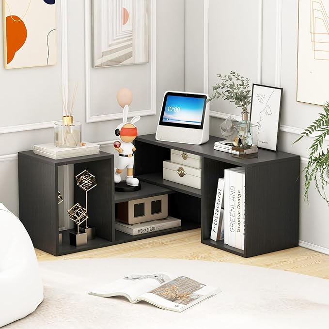 Giantex Bookshelf TV Stand for TVs up to 55", 2 Pieces Free-Combination Entertainment Center with Storage Cubes, Modern Media TV Console Table, Open Storage Bookcase for Living Room, Bedroom (Black)-NeatNest