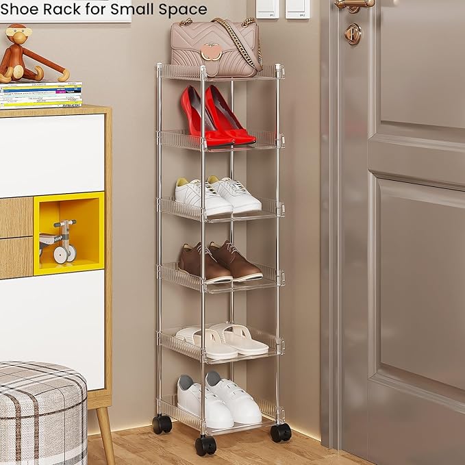 LUCKNOCK Slim Rolling Storage Cart for Small Spaces, 6-Tier Bathroom & Kitchen Organizer with Wheels, Narrow Mobile Shelving Unit, Stackable Design for Office, Laundry Room, and Tight Corners-NeatNest