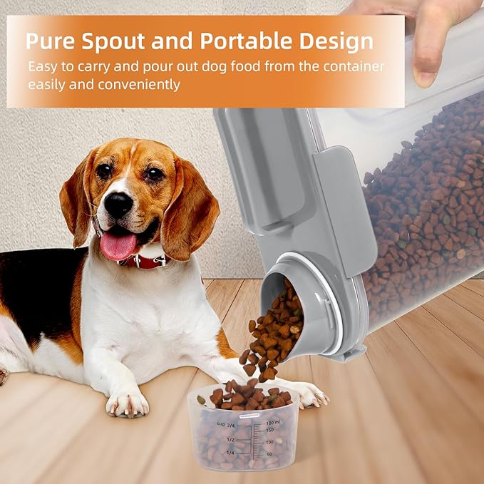 5-7LBS Airtight Dog Cat Food Storage Container with Pet stacking bowls, Upgraded Large Nozzle Clear Plastic Pet Storage Bin BPA-Free for Cats, Dogs, Birds, Chickens, Fishs-6Qt (Elegant Gray 5L-1pack)-NeatNest