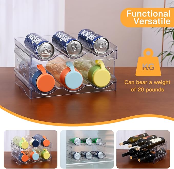 Acrylic Organizer - Stackable Freestanding Wine Rack, Water Bottle Organizer & Drink Holder for Kitchen, Cabinet, Fridge | Space-Saving Design for Bottles, Cups, Beverages (8.1"x11.2"x5.3")