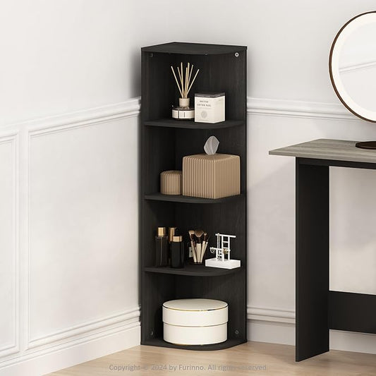 Furinno Reed 4-Tier Space Saving Corner Storage Display Shelf, Blackwood-NeatNest