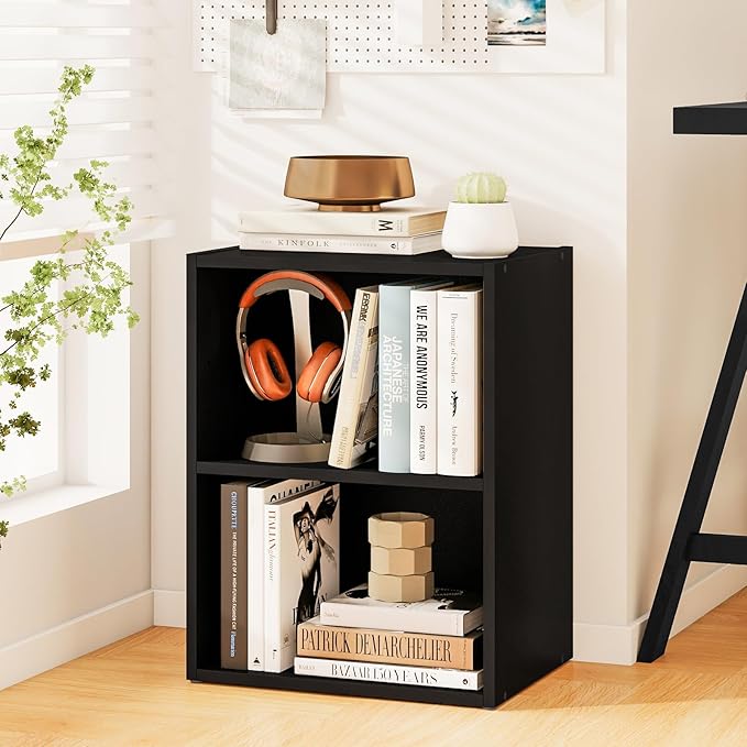 Giantex Bookshelf and Bookcase Set of 2, 2-Cube Storage Shelf W/Large-Capacity Open Storage Space for Living Room Bedroom Study Office Multi-Functional Furniture Display Cabinet, Black