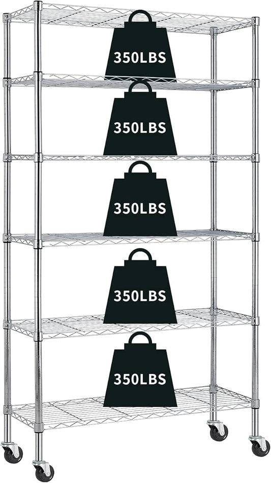 6-Tier Storage Shelf, Wire Shelving on Casters, NSF Height Adjustable Heavy Duty Metal Rack with Wheels for Office Bathroom Kitchen Garage Organization 2100 LBS Capacity-48 L×18" W×82" H-Chrome-NeatNest